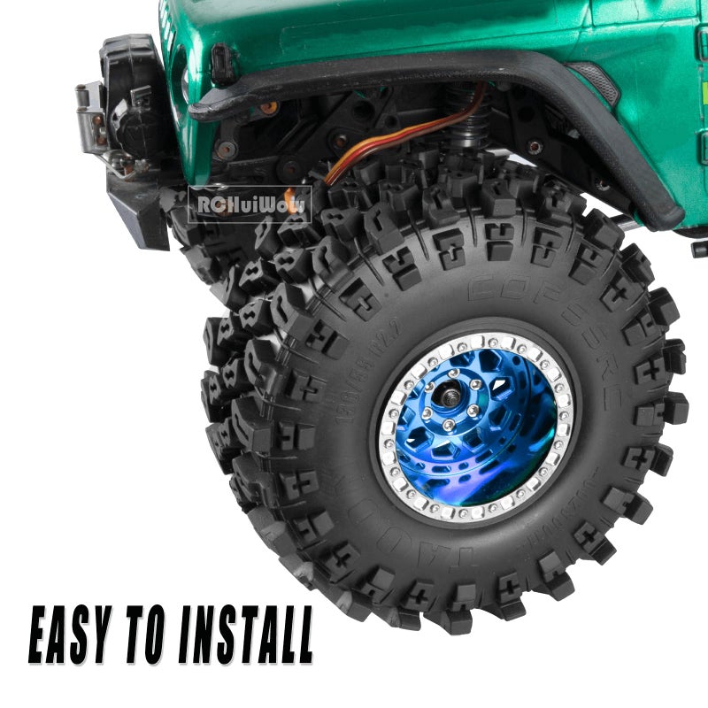 عجلات RCHuiWow 2.2 بوصة Beadlock RC لـ 1/10 RC Crawler Axia1 SCX10 Capra، AMG 6x6، TRX4، Redcat Gen8 Everest Gen7 Pro، عجلات RC من سبائك الألومنيوم 2.2 عجلات Beadlock 2.2 حواف Beadlock، 4 قطع، أزرق داكن - Image 3